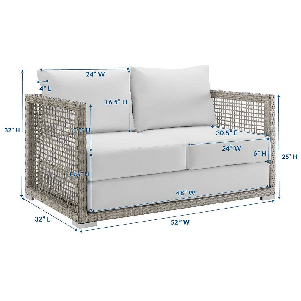 Modway EEI-2924 Aura Wicker Rattan Outdoor Patio 52’’ Loveseat with Cushions in Gray White MDY-EEI-2924-GRY-WHI