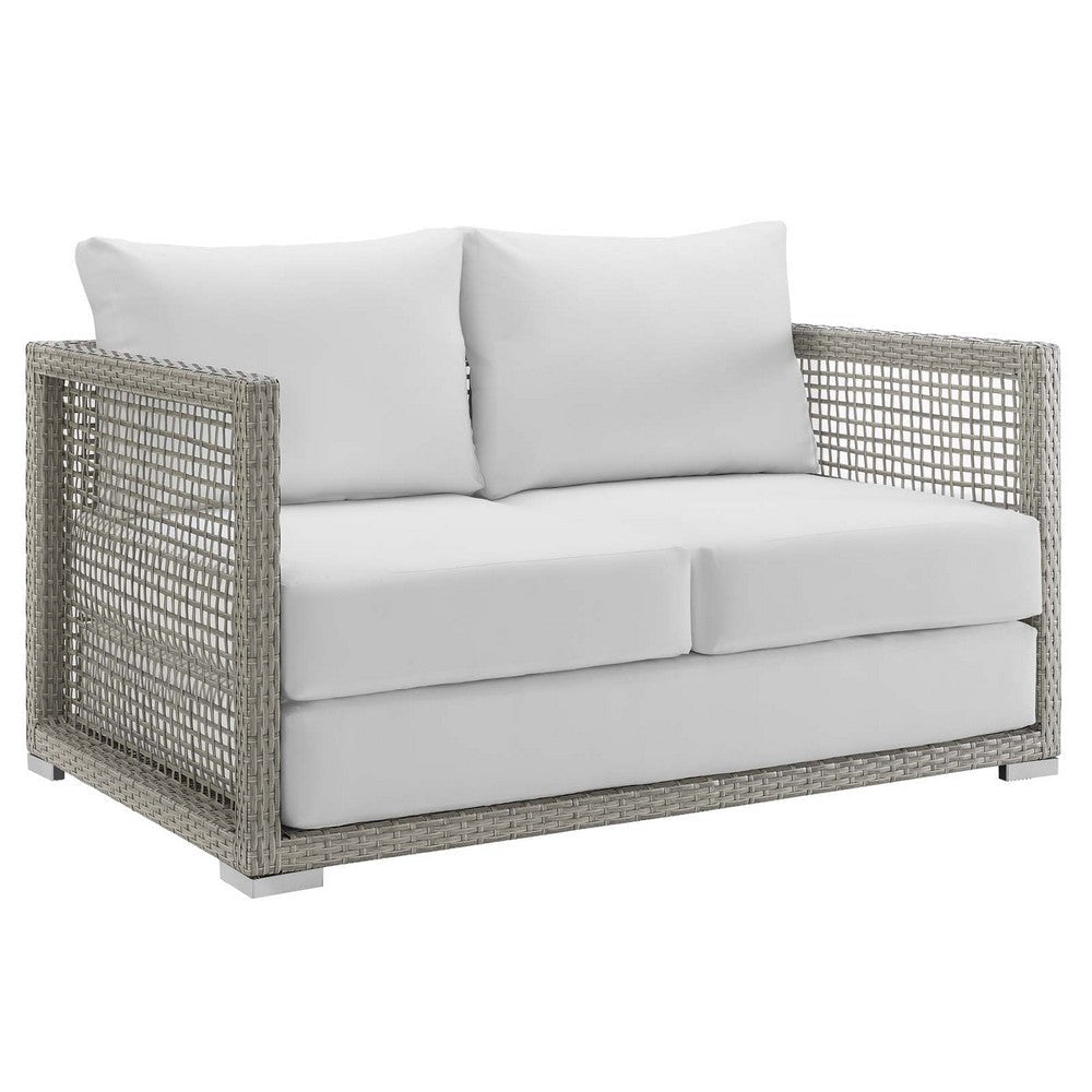 Modway EEI-2924 Aura Wicker Rattan Outdoor Patio 52" Loveseat with Cushions in Gray White