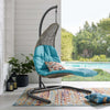 Modway Landscape Wicker Rattan Outdoor Patio Porch Chaise Lounge Hanging Swing Chair Set with Stand in Light Gray Turquoise