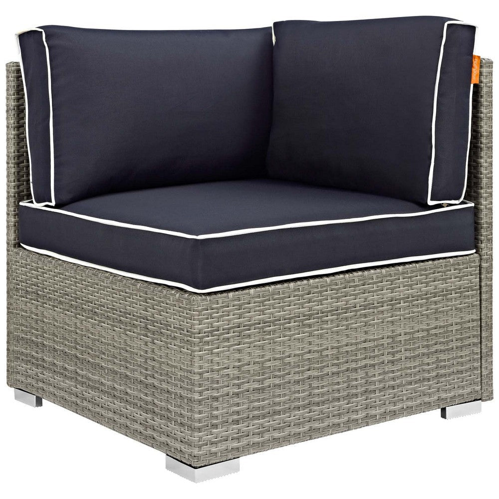 Modway Repose Wicker Rattan Outdoor Patio Corner Sectional Sofa Chair with Cushions in Light Gray Navy