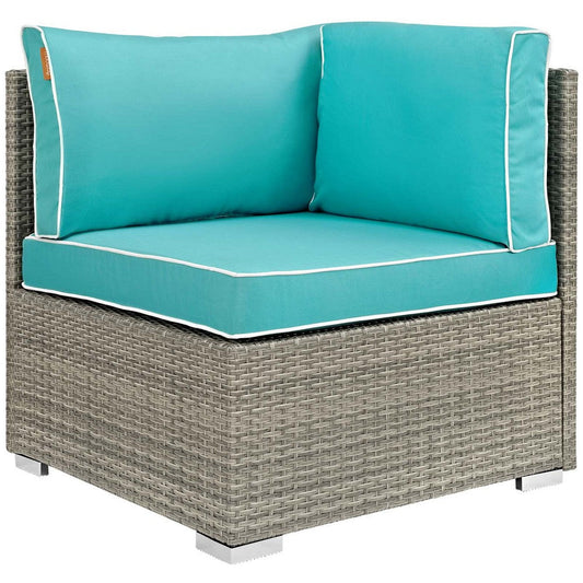 Modway Repose Wicker Rattan Outdoor Patio Corner Sectional Sofa Chair with Cushions in Light Gray Turquoise