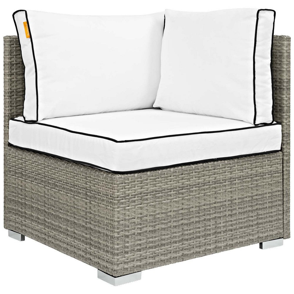 Modway Repose Wicker Rattan Outdoor Patio Corner Sectional Sofa Chair with Cushions in Light Gray White