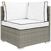 Modway Repose Wicker Rattan Outdoor Patio Corner Sectional Sofa Chair with Cushions in Light Gray White