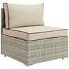 Modway Repose Wicker Rattan Outdoor Patio Armless Sectional Sofa Chair with Cushions in Light Gray Beige