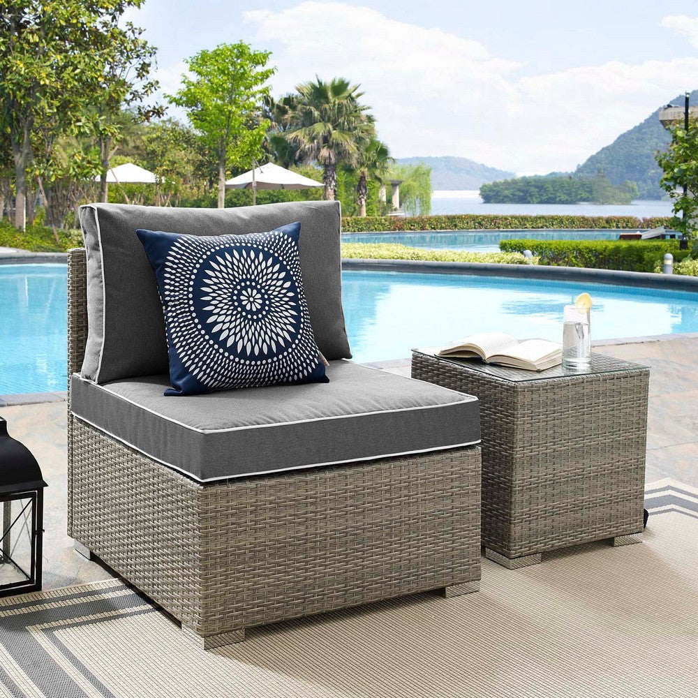 Modway Repose Wicker Rattan Outdoor Patio Armless Sectional Sofa Chair with Cushions in Light Gray Charcoal MDY-EEI-2958-LGR-CHA