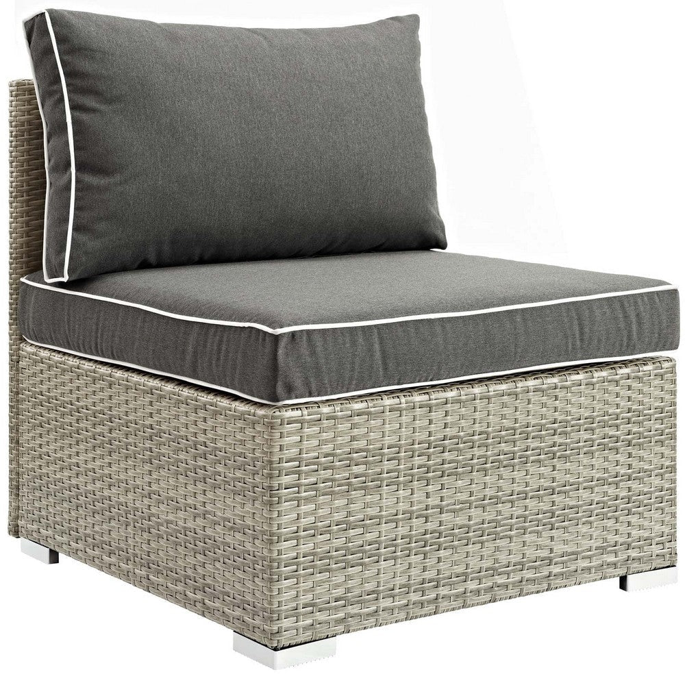 Modway Repose Wicker Rattan Outdoor Patio Armless Sectional Sofa Chair with Cushions in Light Gray Charcoal