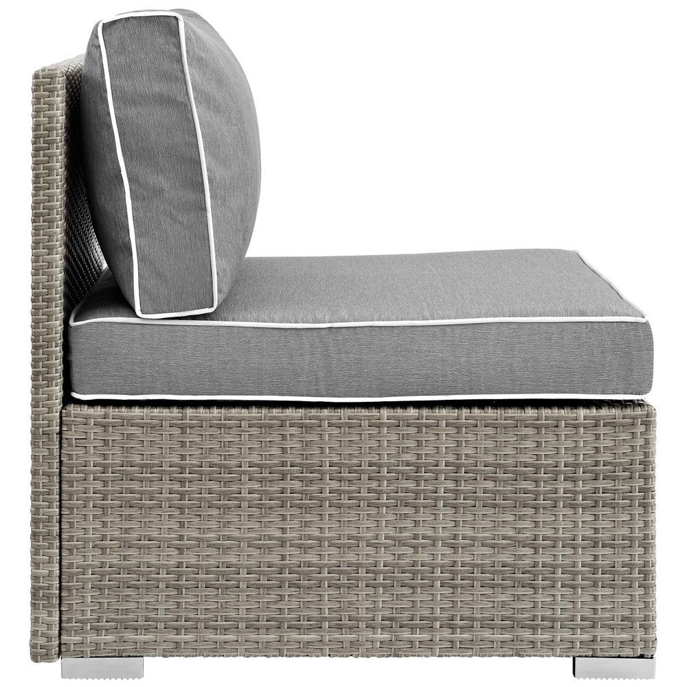 Modway Repose Wicker Rattan Outdoor Patio Armless Sectional Sofa Chair with Cushions in Light Gray Gray MDY-EEI-2958-LGR-GRY