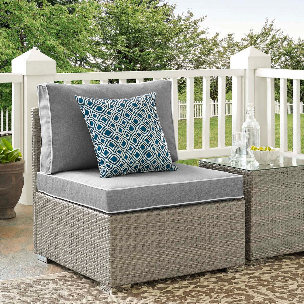 Modway Repose Wicker Rattan Outdoor Patio Armless Sectional Sofa Chair with Cushions in Light Gray Gray MDY-EEI-2958-LGR-GRY