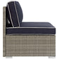 Modway Repose Wicker Rattan Outdoor Patio Armless Sectional Sofa Chair with Cushions in Light Gray Navy MDY-EEI-2958-LGR-NAV