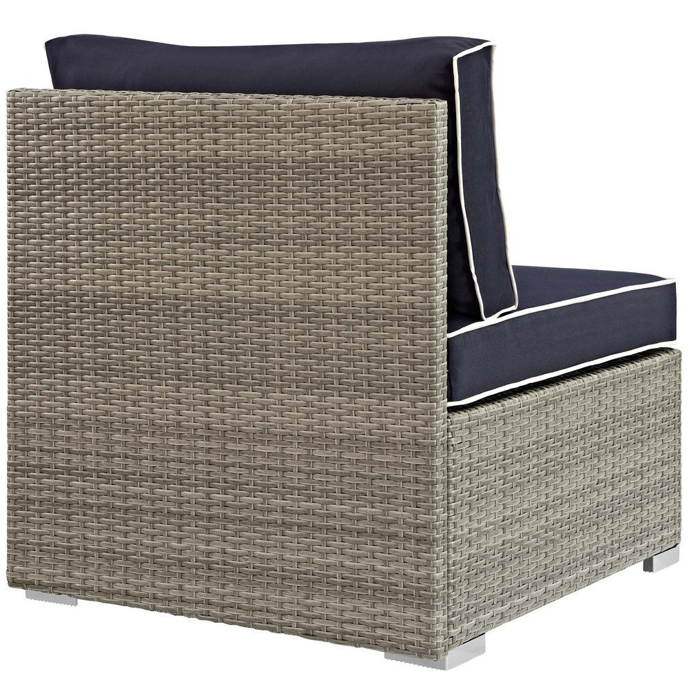 Modway Repose Wicker Rattan Outdoor Patio Armless Sectional Sofa Chair with Cushions in Light Gray Navy MDY-EEI-2958-LGR-NAV