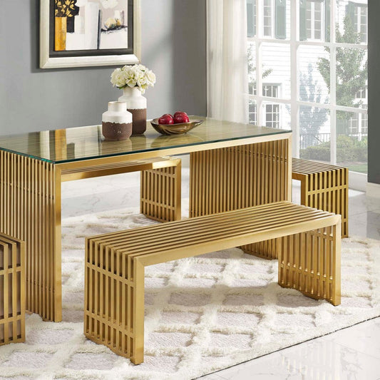 Modway Gridiron Contemporary Modern Gold Stainless Steel Large Bench, 60"