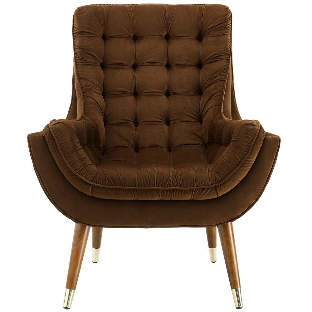 Modway EEI-3001-BRN Suggest Button Tufted Upholstered Velvet Lounge Chair Brown MDY-EEI-3001-BRN