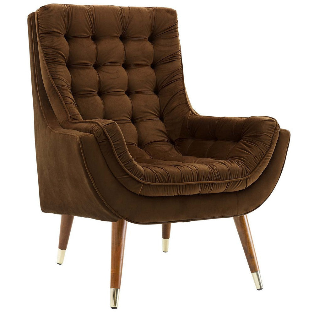 Modway EEI-3001-BRN Suggest Button Tufted Upholstered Velvet Lounge Chair, Brown