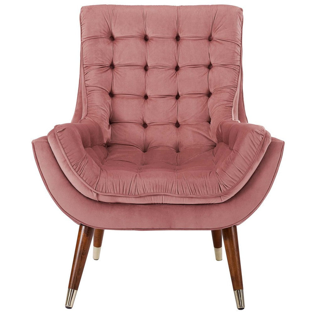 Modway Suggest Button Tufted Upholstered Velvet Lounge Chair Dusty Rose MDY-EEI-3001-DUS