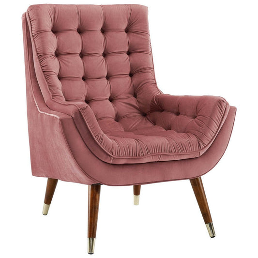 Modway Suggest Button Tufted Upholstered Velvet Lounge Chair, Dusty Rose