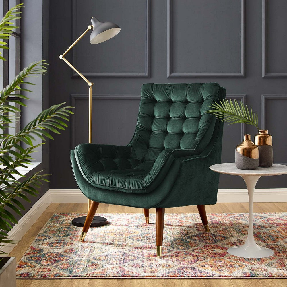 Modway Suggest Button Tufted Upholstered Velvet Lounge Chair Green MDY-EEI-3001-GRN