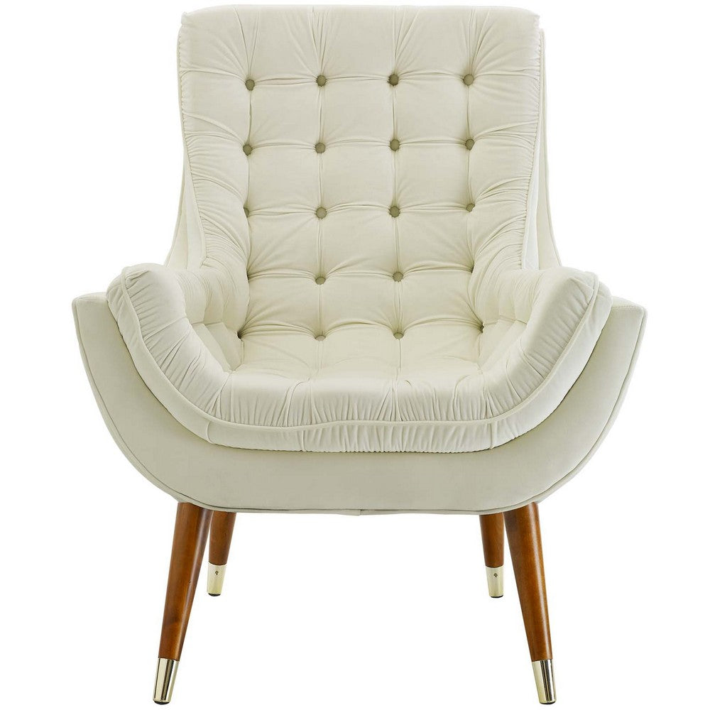 Suggest Button Tufted Performance Velvet Lounge Chair by Modway| White