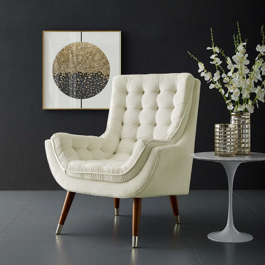 Suggest Button Tufted Performance Velvet Lounge Chair by Modway| White