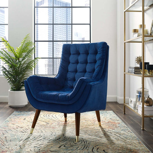 Suggest Button Tufted Performance Velvet Lounge Chair by Modway| Blue