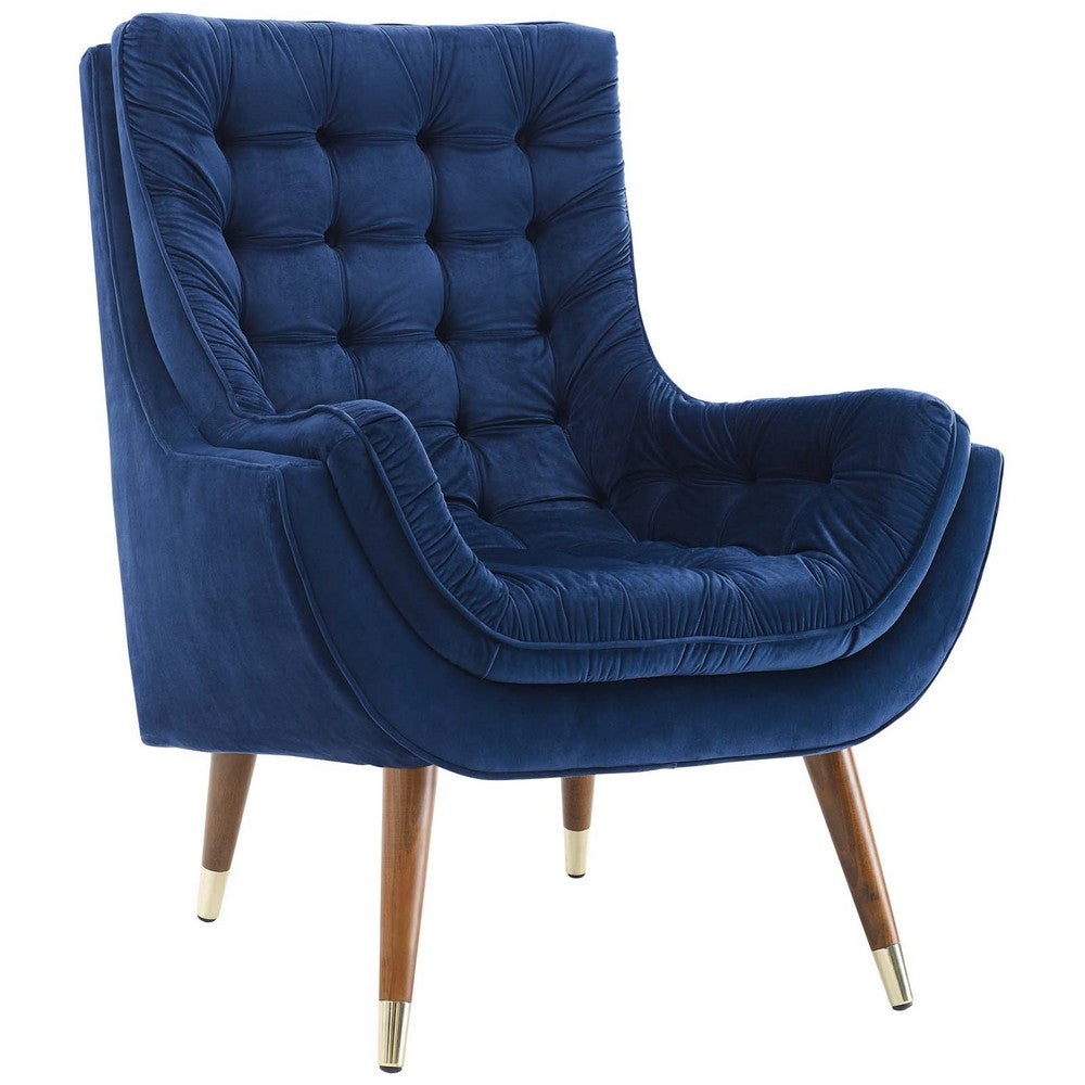 Suggest Button Tufted Performance Velvet Lounge Chair by Modway| Blue