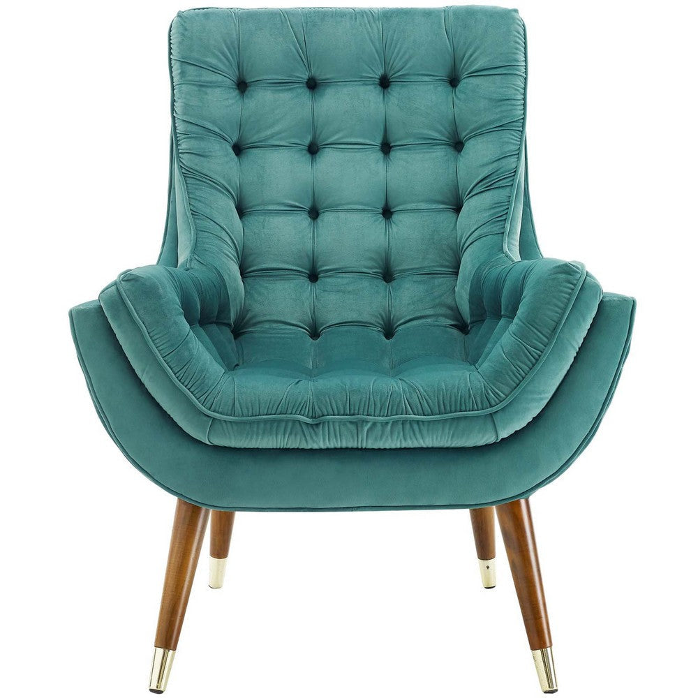 Modway Suggest Button Tufted Upholstered Velvet Lounge Chair Teal MDY-EEI-3001-TEA