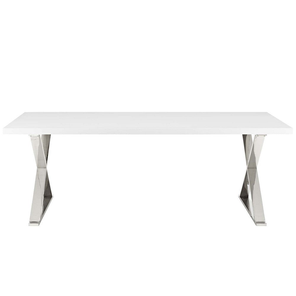 Modway Sector Modern Dining Table with Stainless Steel Metal X-Base in White Silver MDY-EEI-3033-WHI