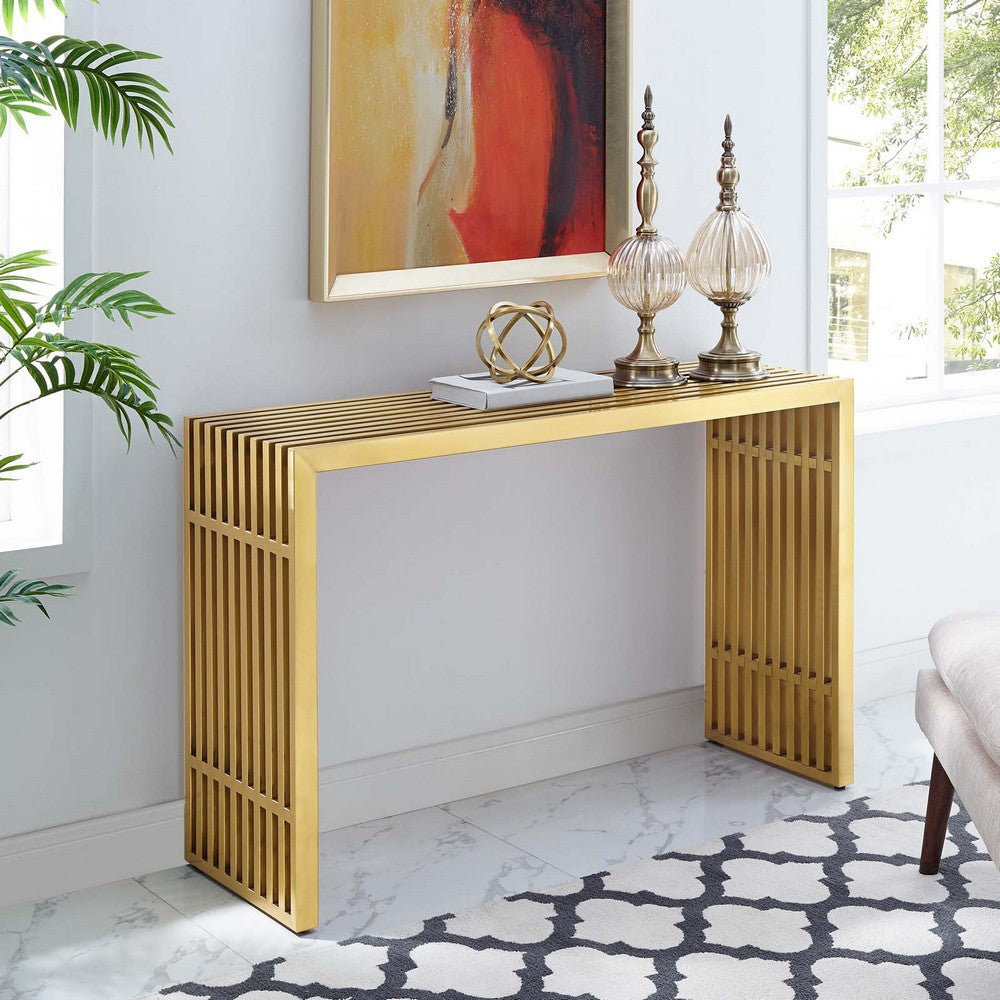 Gridiron Stainless Steel Console Table by Modway| Yellow
