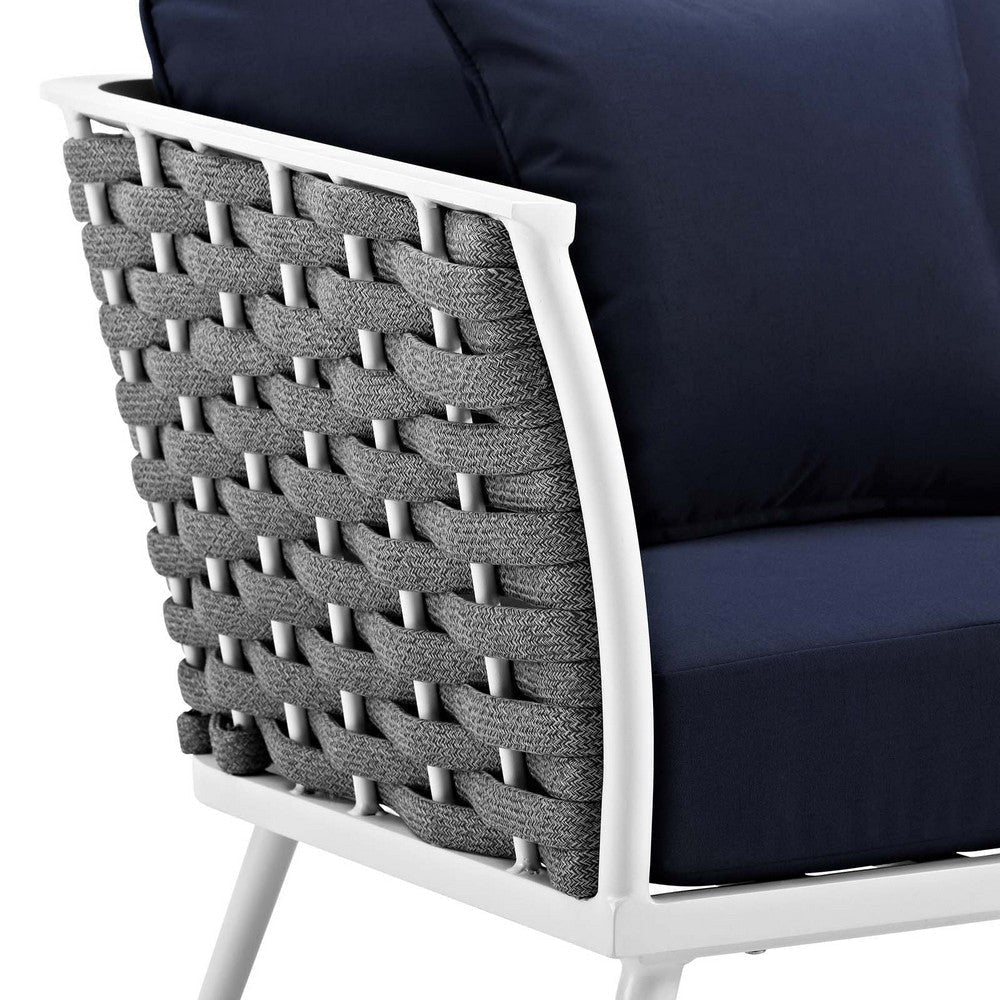 Modway Stance Outdoor Patio Woven Rope Arm Chair in White Navy MDY-EEI-3054-WHI-NAV