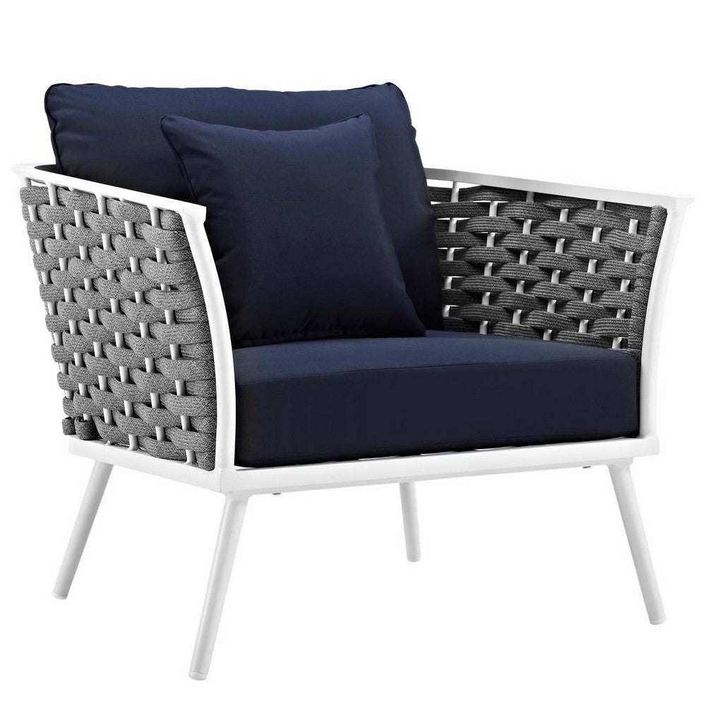 Modway Stance Outdoor Patio Woven Rope Arm Chair in White Navy