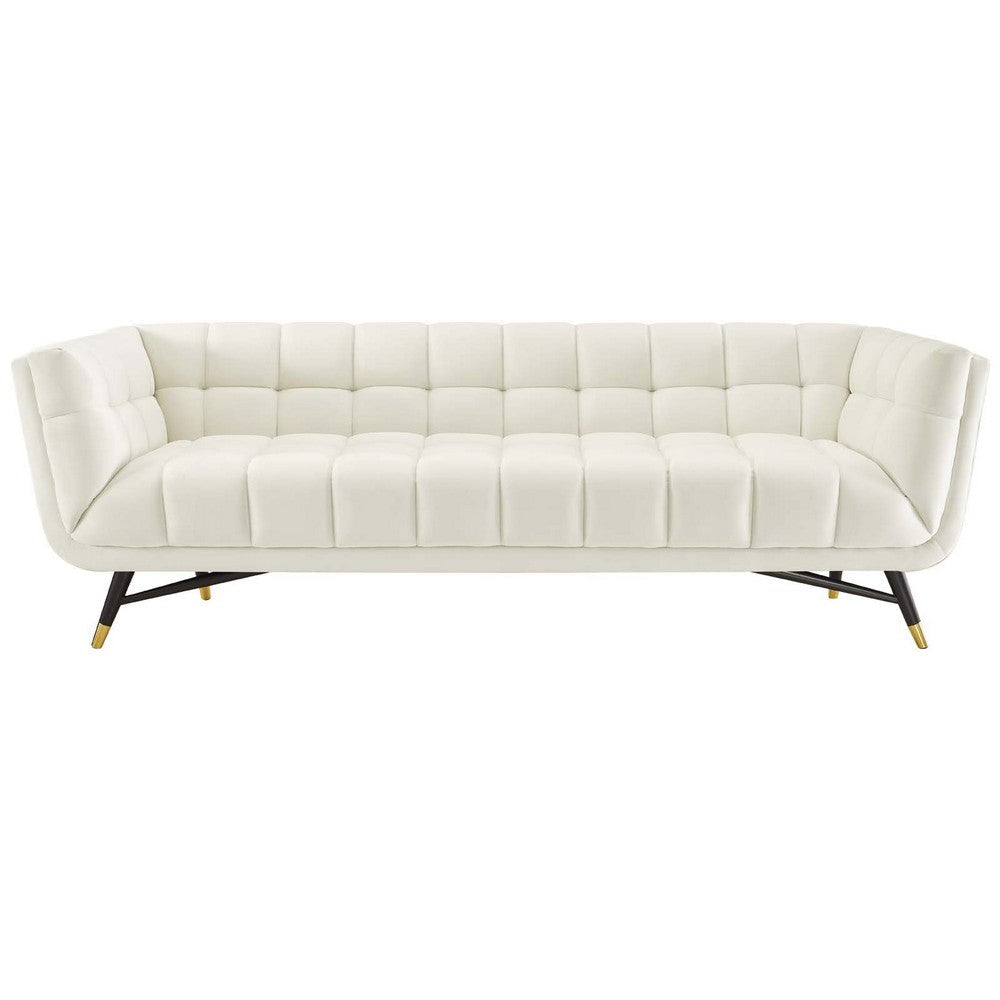 Modway Adept Contemporary Mid-Century Modern Performance Velvet Upholstered Tufted Sofa in Ivory MDY-EEI-3059-IVO