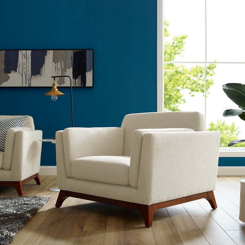 Modway Chance Mid-Century Modern Upholstered Fabric Accent Lounge Arm Chair In Beige