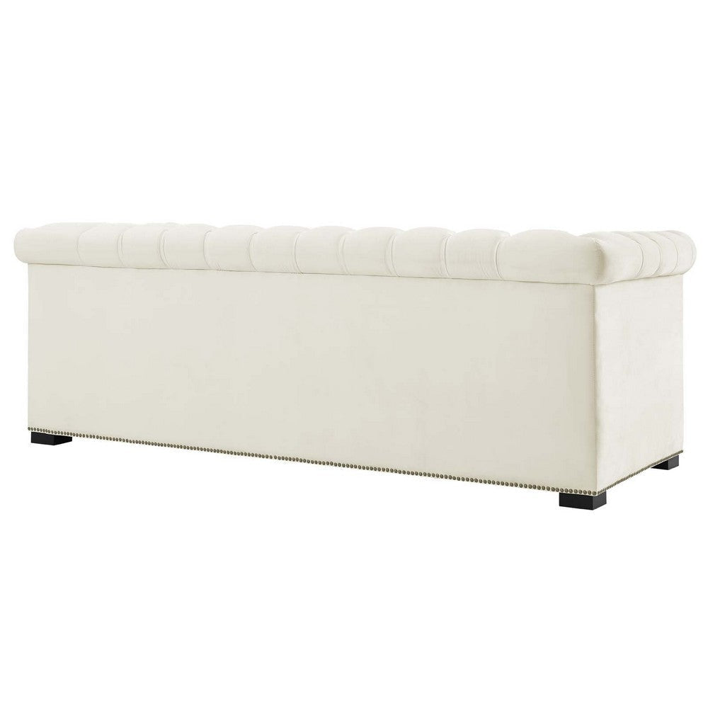 Modway Heritage Tufted Performance Velvet Upholstered Chesterfield Sofa with Nailhead Trim in Ivory MDY-EEI-3064-IVO