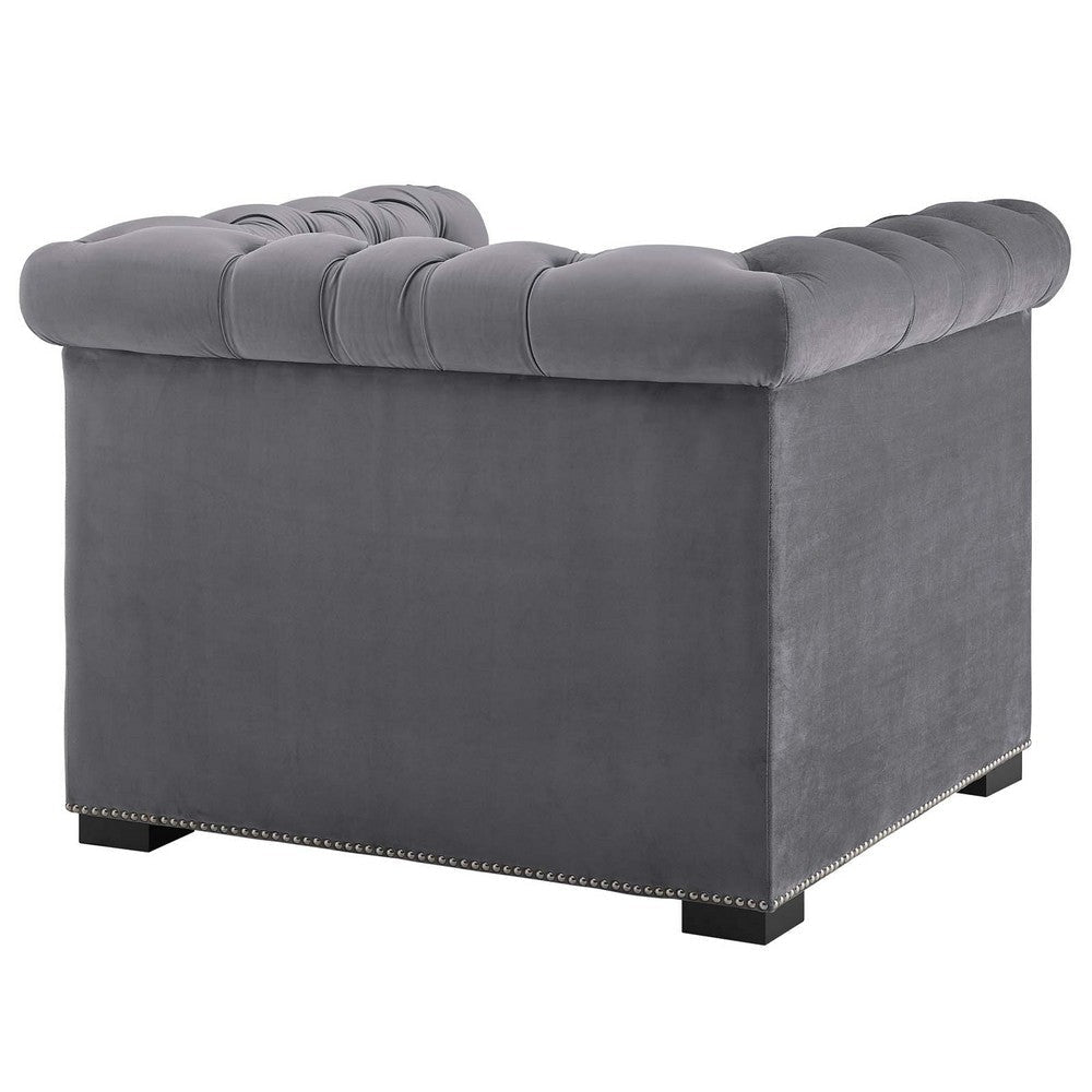 Modway Heritage Tufted Velvet Modern Chesterfield Lounge with Nailhead Trim Armchair Gray MDY-EEI-3065-GRY