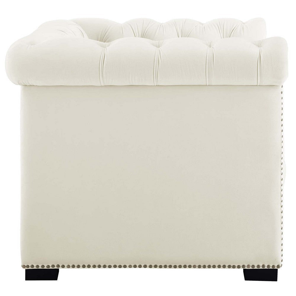 Modway Heritage Tufted Velvet Modern Chesterfield Lounge with Nailhead Trim Armchair Ivory MDY-EEI-3065-IVO