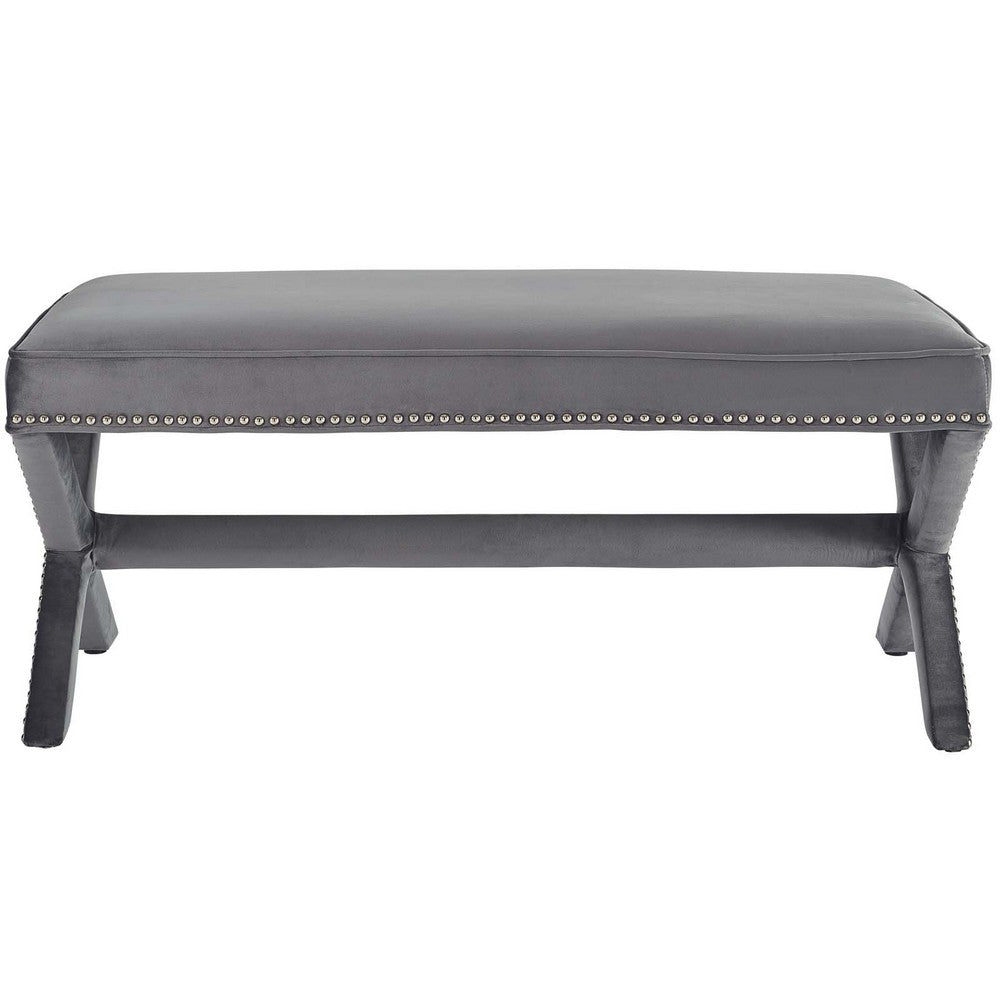 Rivet Performance Velvet Bench by Modway| Gray