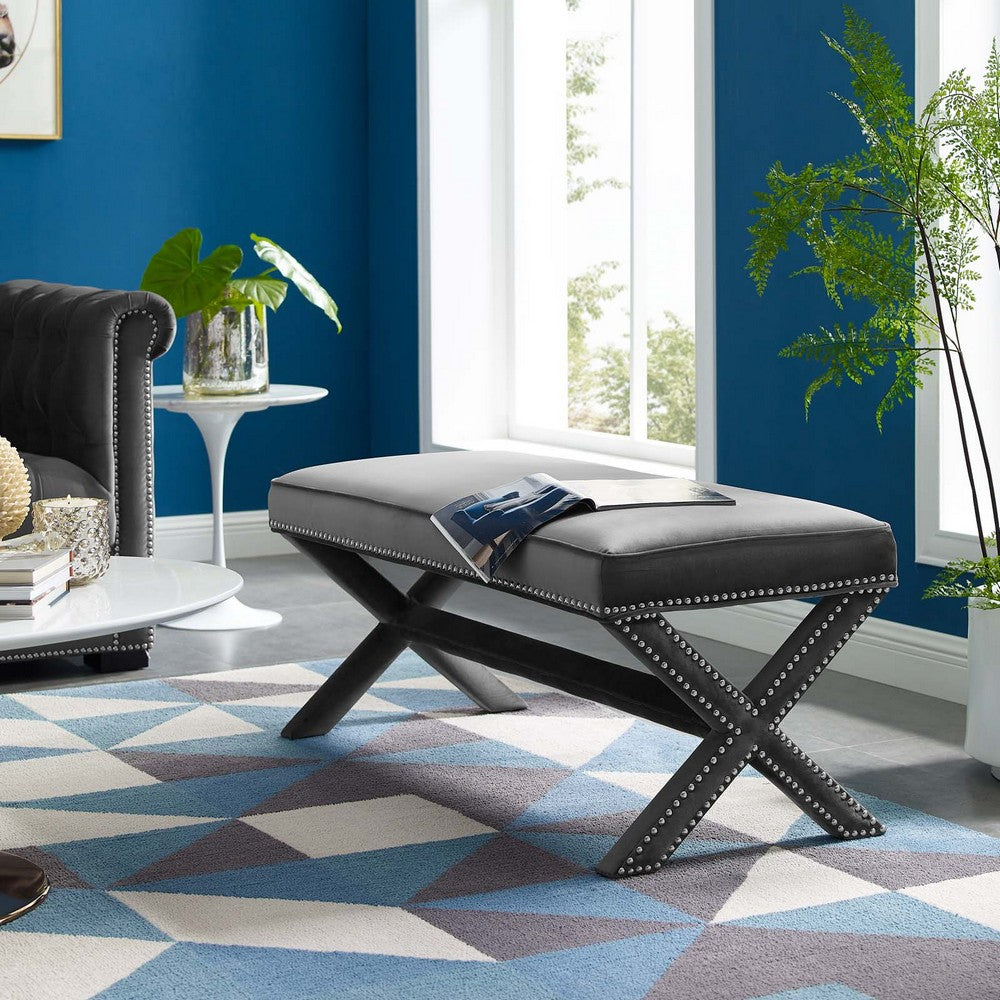 Rivet Performance Velvet Bench by Modway| Gray