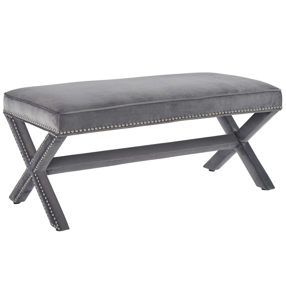 Rivet Performance Velvet Bench by Modway| Gray