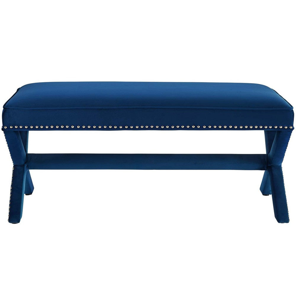 Rivet Performance Velvet Bench by Modway| Blue