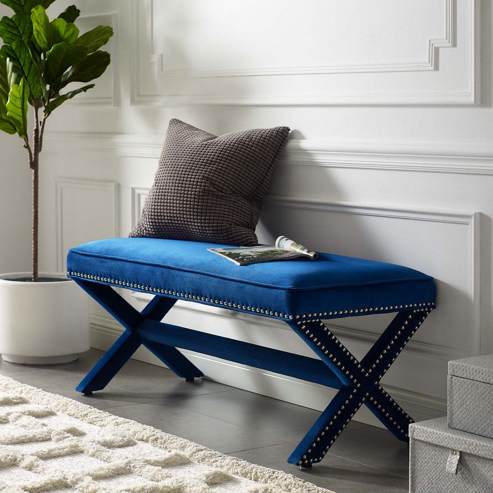 Rivet Performance Velvet Bench by Modway| Blue