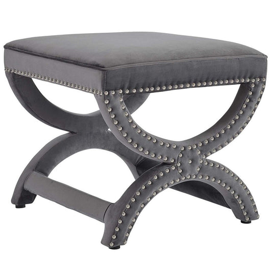 Expound Upholstered Nailhead Trim Performance Velvet Ottoman - No Shipping Charges