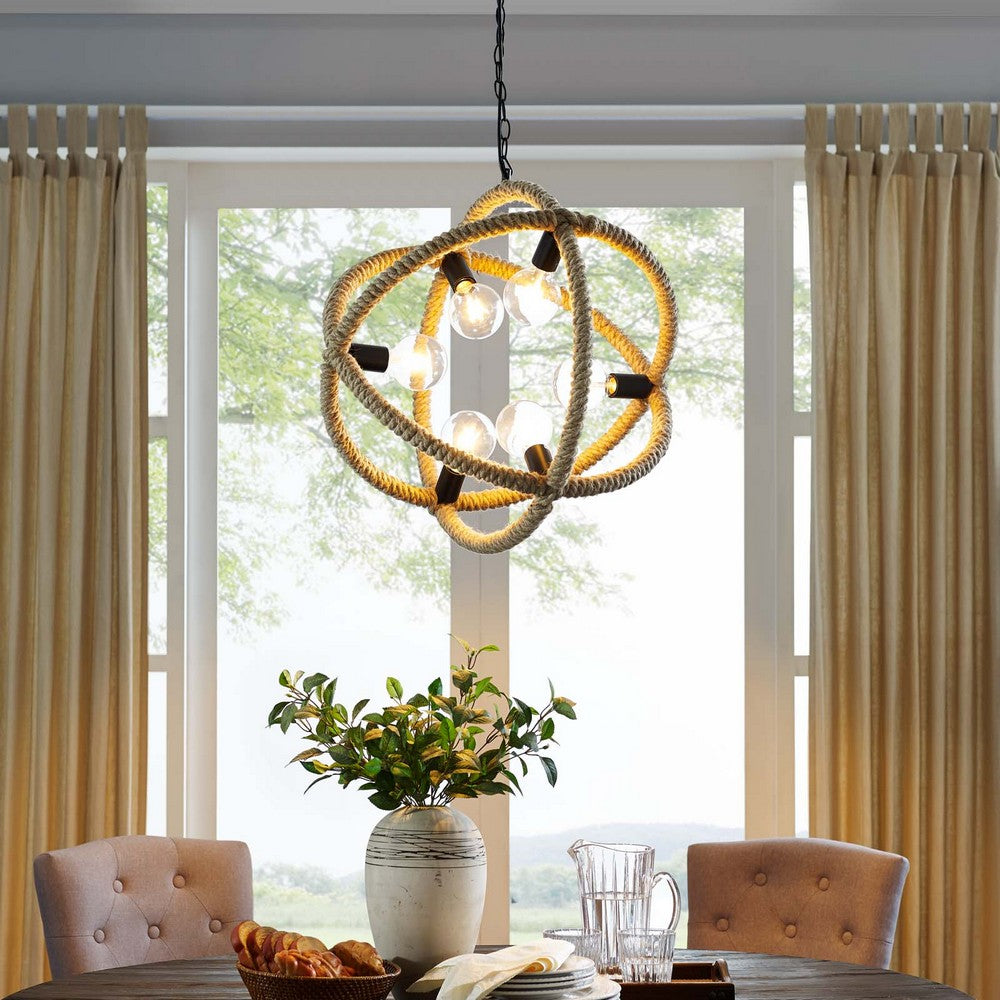 Transpose Rope Pendant Chandelier by Modway| Black