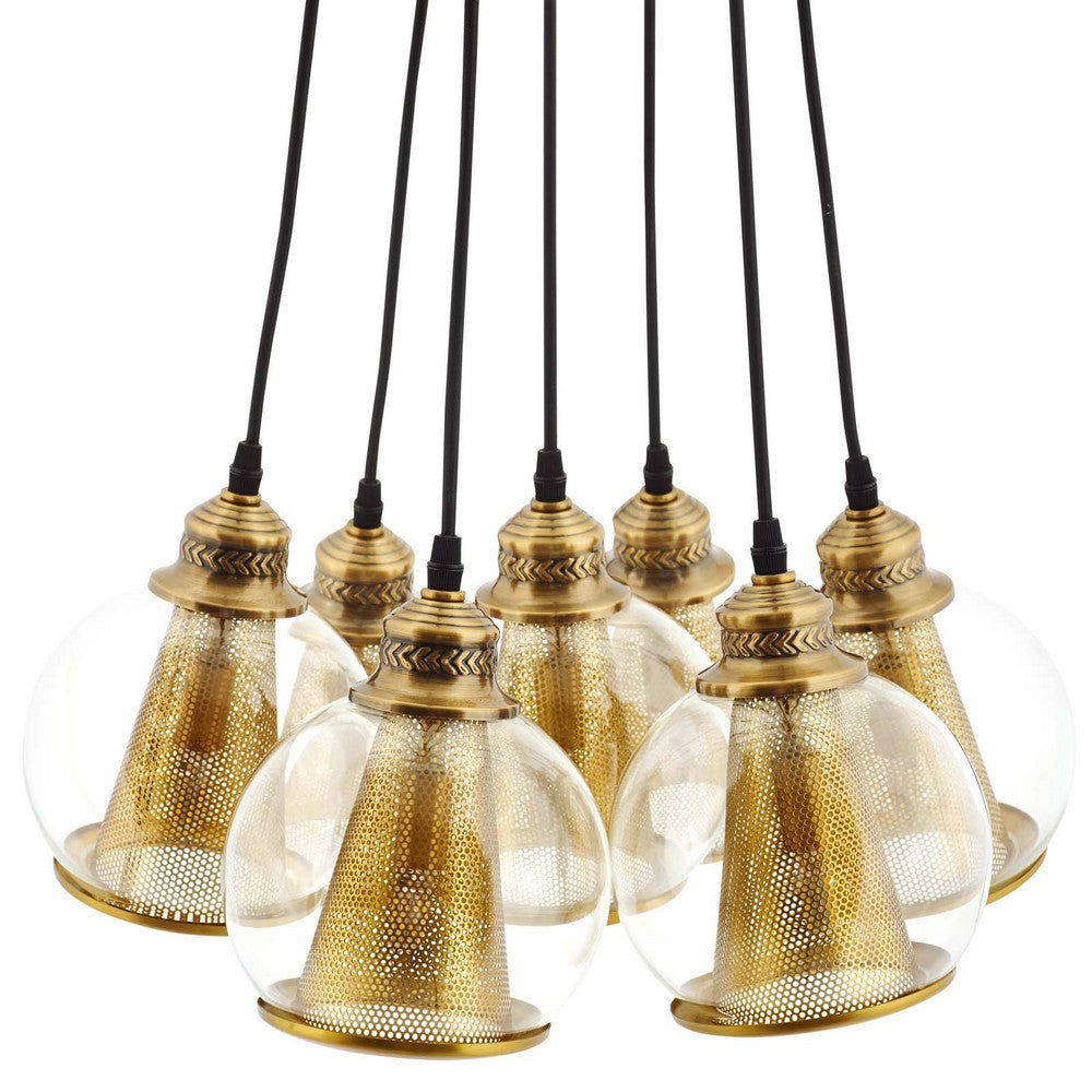 Peak Brass Cone and Glass Globe Cluster Pendant Chandelier  - No Shipping Charges