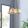 Peak Brass Cone and Glass Globe Cluster Pendant Chandelier by Modway| Yellow