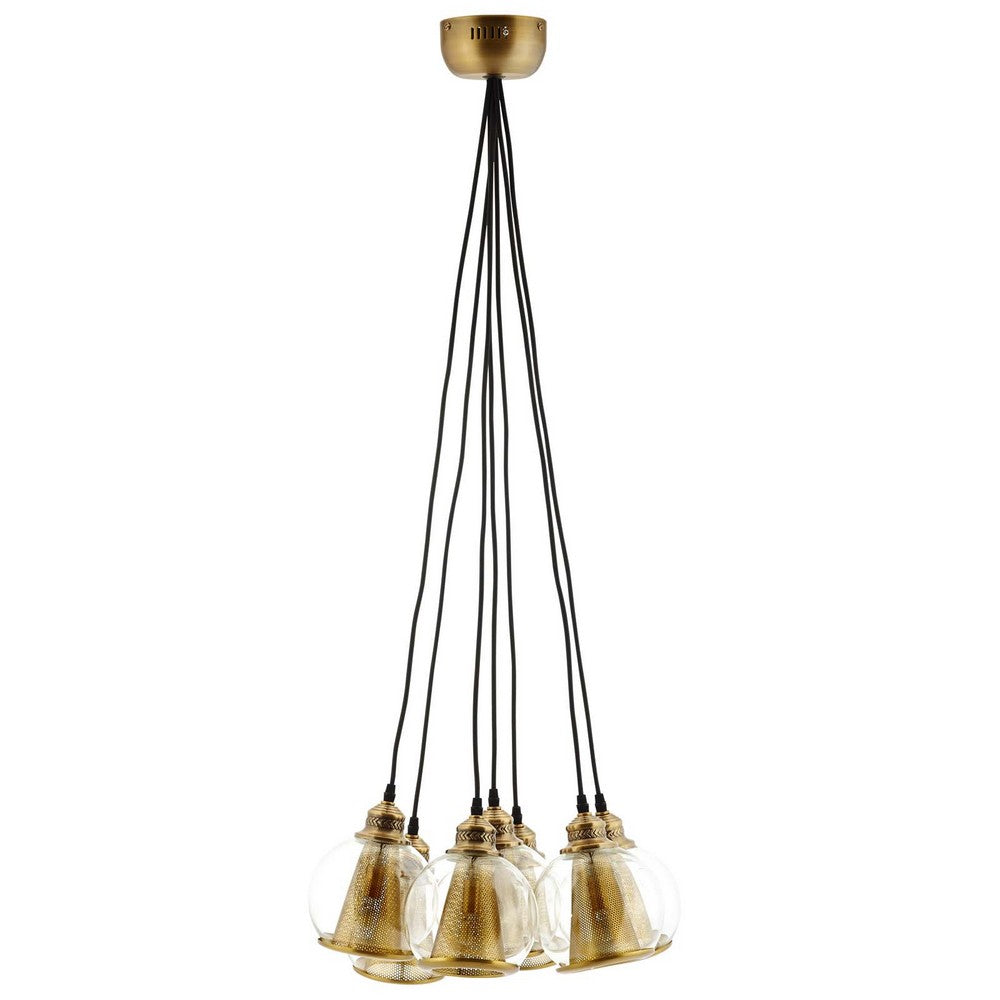 Peak Brass Cone and Glass Globe Cluster Pendant Chandelier by Modway| Yellow