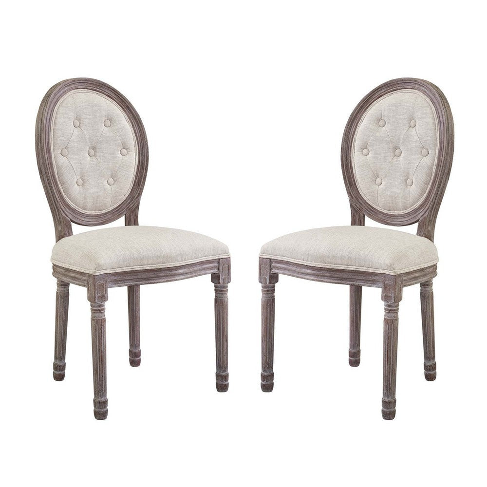 Modway Arise French Vintage Tufted Upholstered Fabric Two Dining Side Chairs in Beige