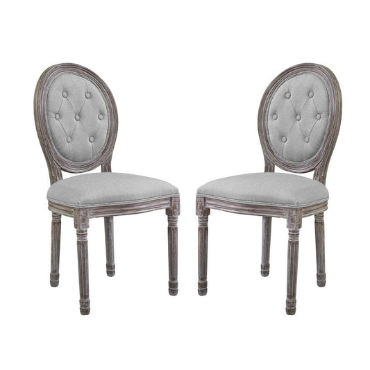Arise Vintage French Upholstered Fabric Dining Side Chair Set of 2 by Modway| Gray