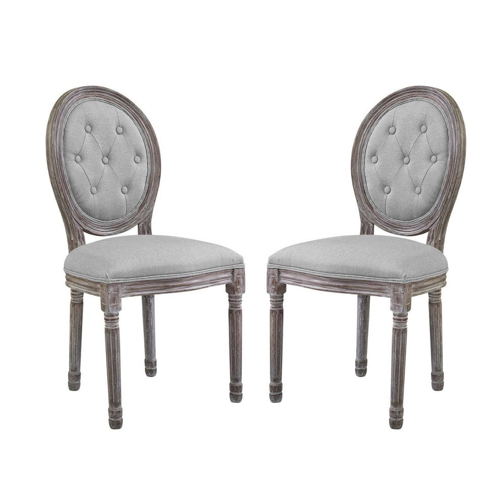 Arise Vintage French Upholstered Fabric Dining Side Chair Set of 2 by Modway| Gray