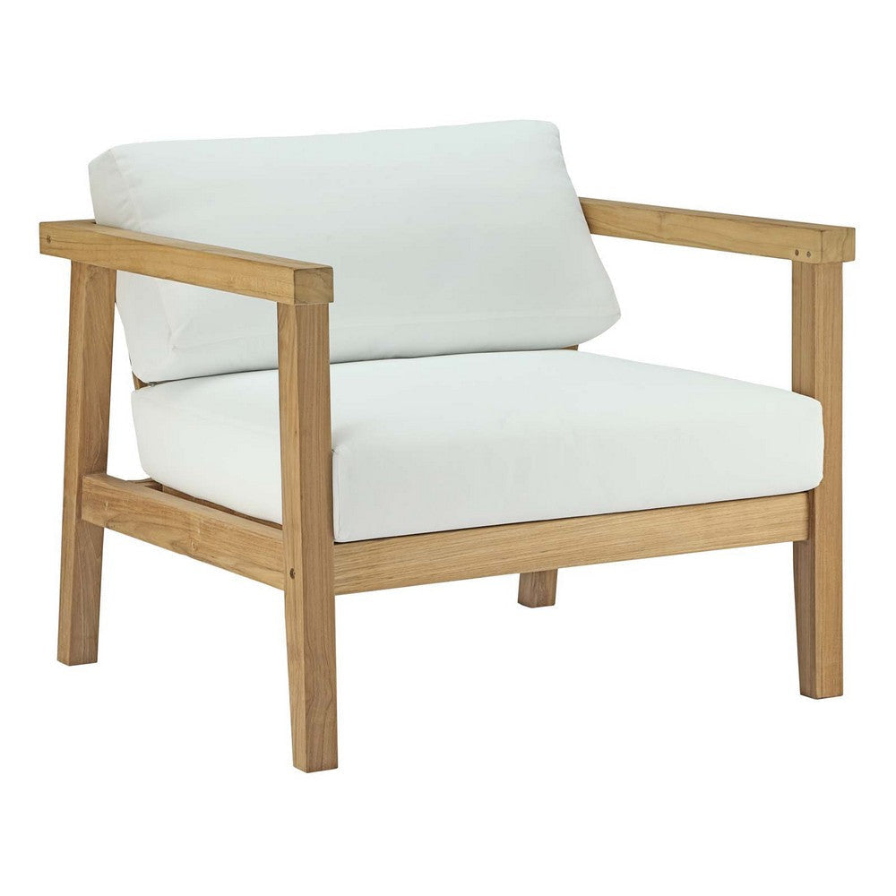 Modway EEI-3108-NAT-WHI-SET Bayport 2 Piece Outdoor Patio Teak Set Two Armchairs White MDY-EEI-3108-NAT-WHI-SET