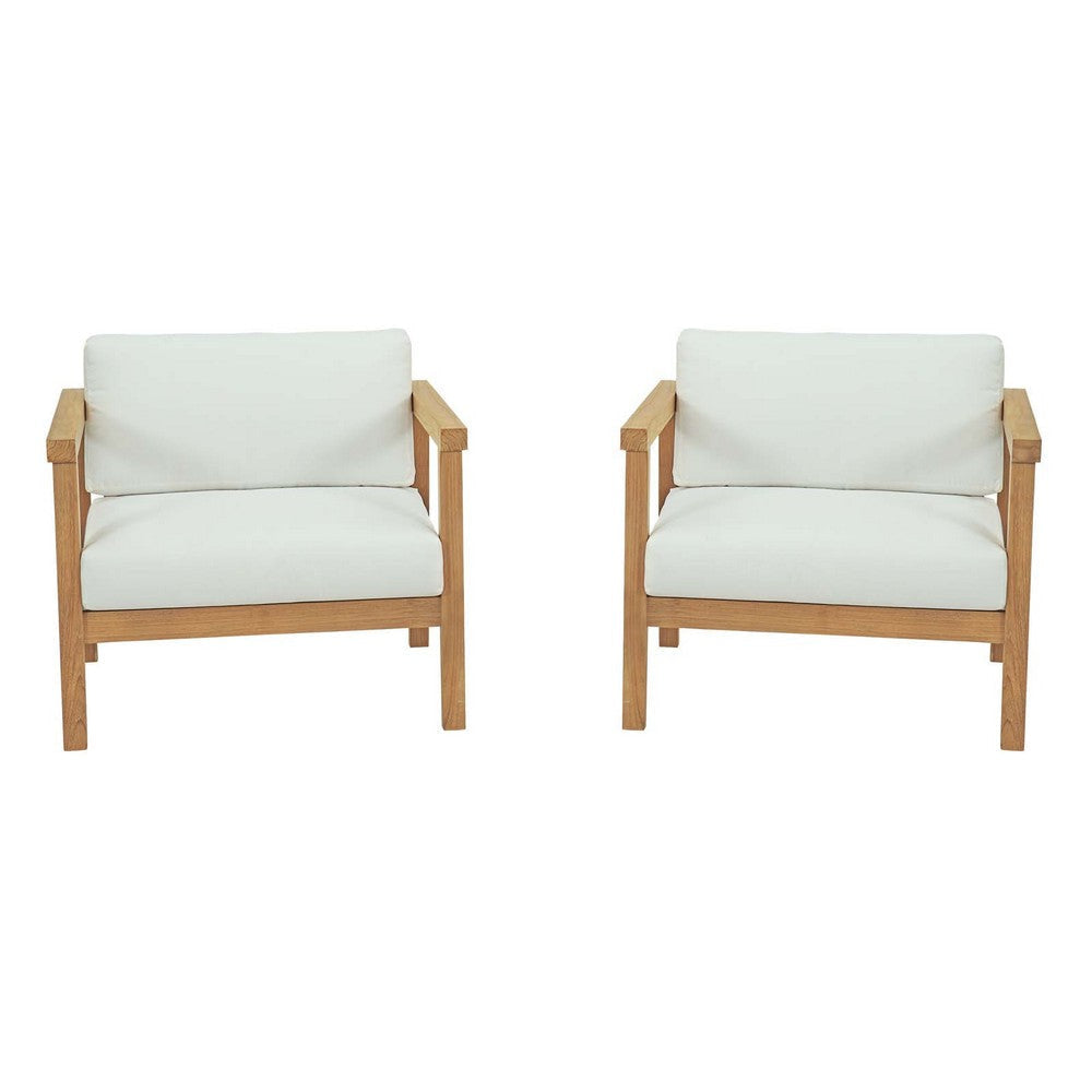 Modway EEI-3108-NAT-WHI-SET Bayport 2 Piece Outdoor Patio Teak Set, Two Armchairs, White