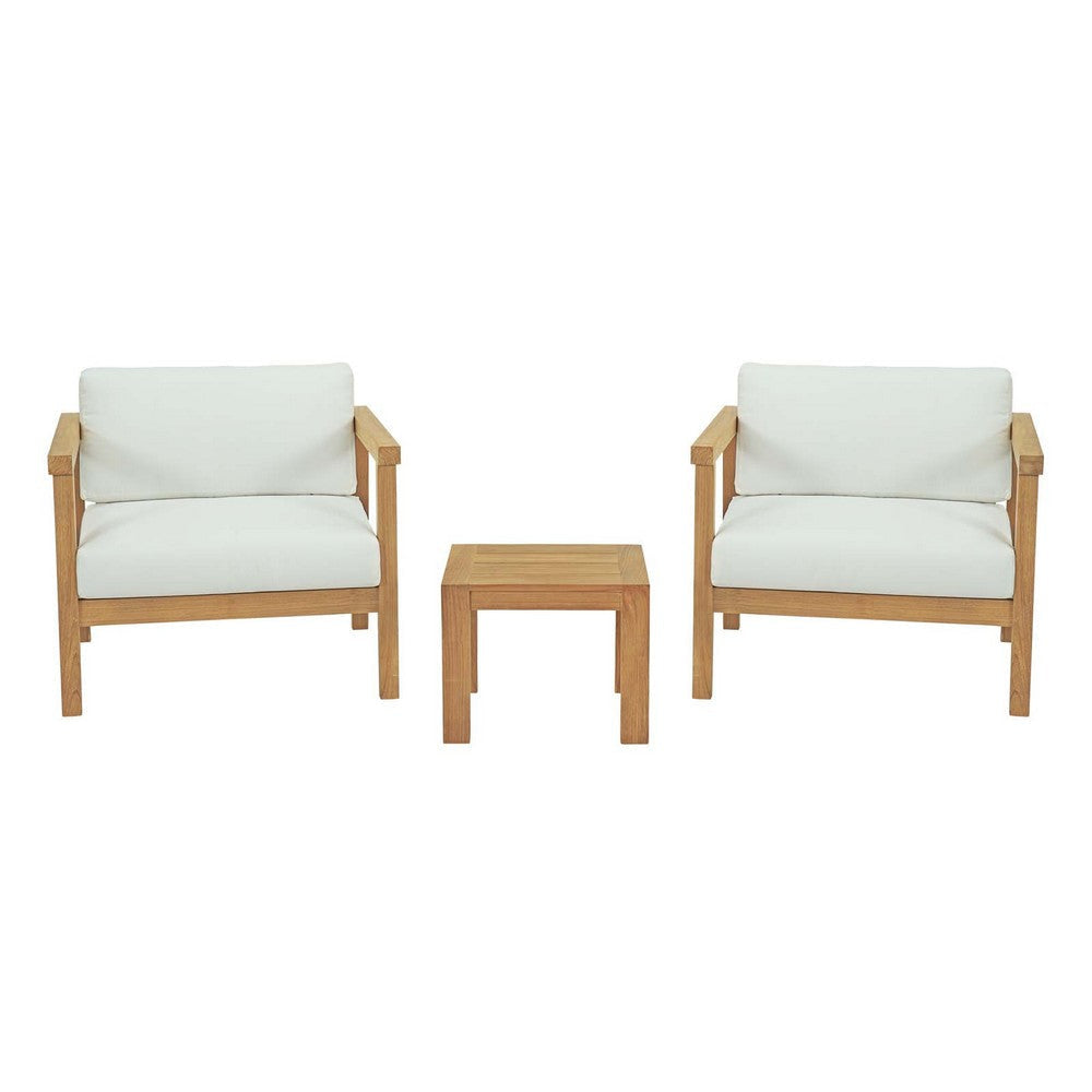 Modway EEI-3112-NAT-WHI-SET Bayport Outdoor Patio Teak, Two Armchairs and Side Table, Natural White